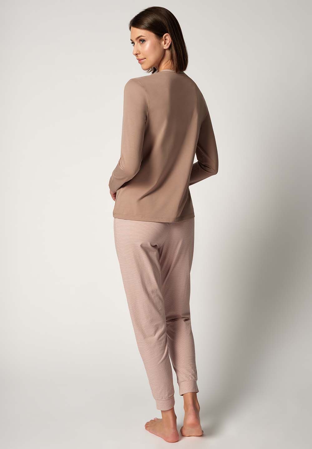 HUBER Basic T. pižama komplet dolga ženska mokka - slika 2