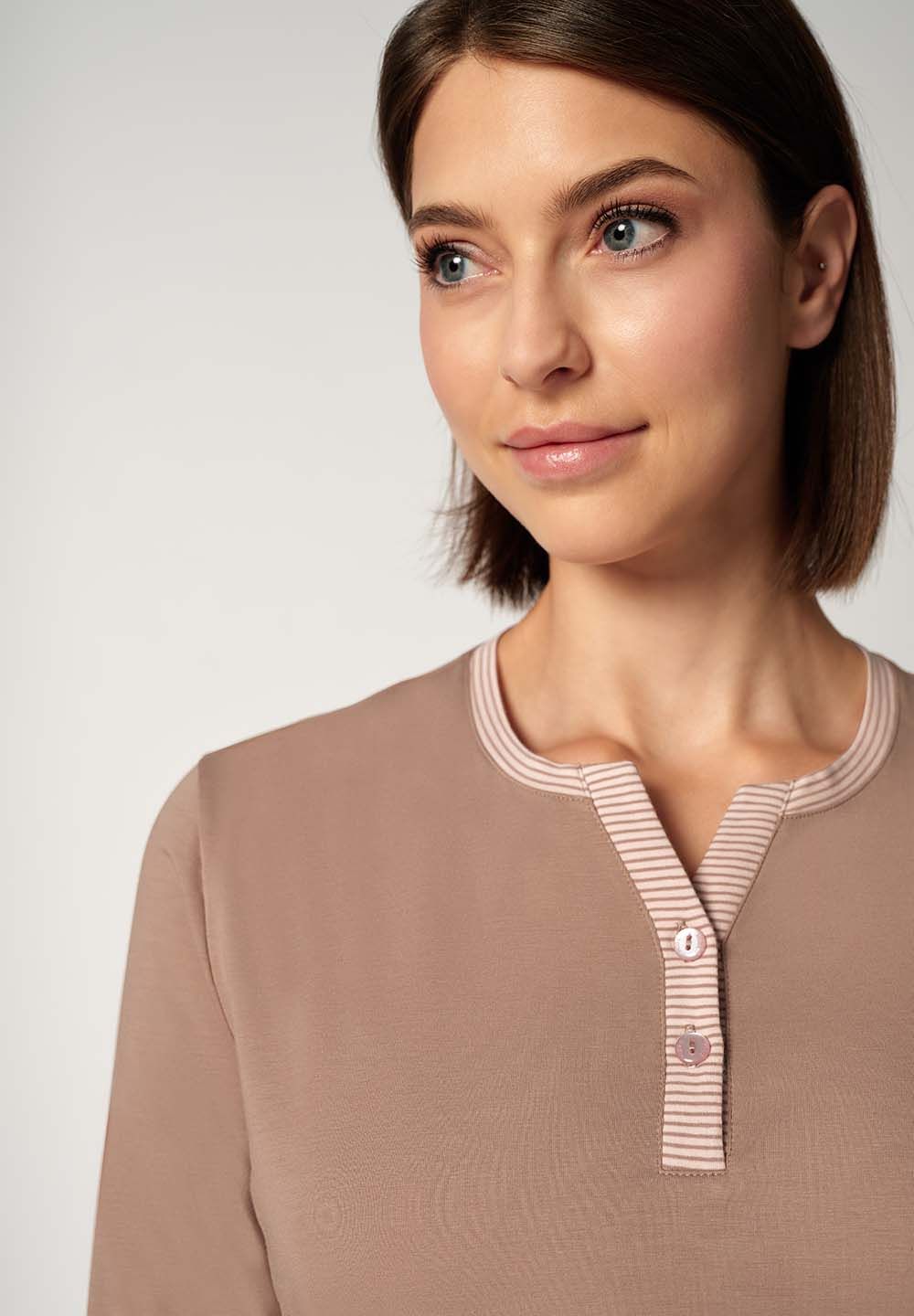 HUBER Basic T. pižama komplet dolga ženska mokka - slika 3