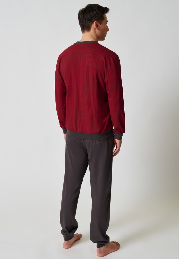 HUBER moška dolga pižama rdeča Casual at Home Rhubarb Pinstripe - slika 2
