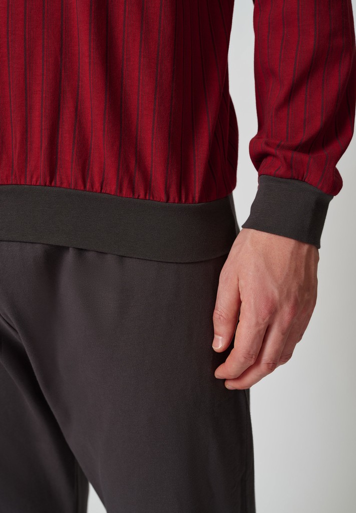 HUBER moška dolga pižama rdeča Casual at Home Rhubarb Pinstripe - slika 4